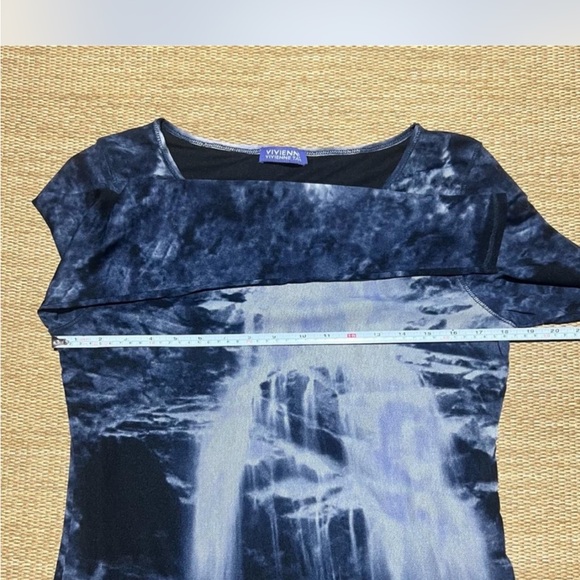 Vintage Vivienne Tam Blue and Purple waterfall Mesh Top - Picture 7 of 7